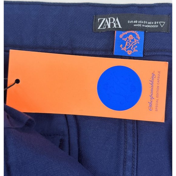 Zara Special Edition Capsule Mens 31 Dark Navy Blue Cotton Chino Pants Slacks - Picture 5 of 10
